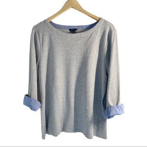 NAUTICA Gray top with blue chambray like cuffs